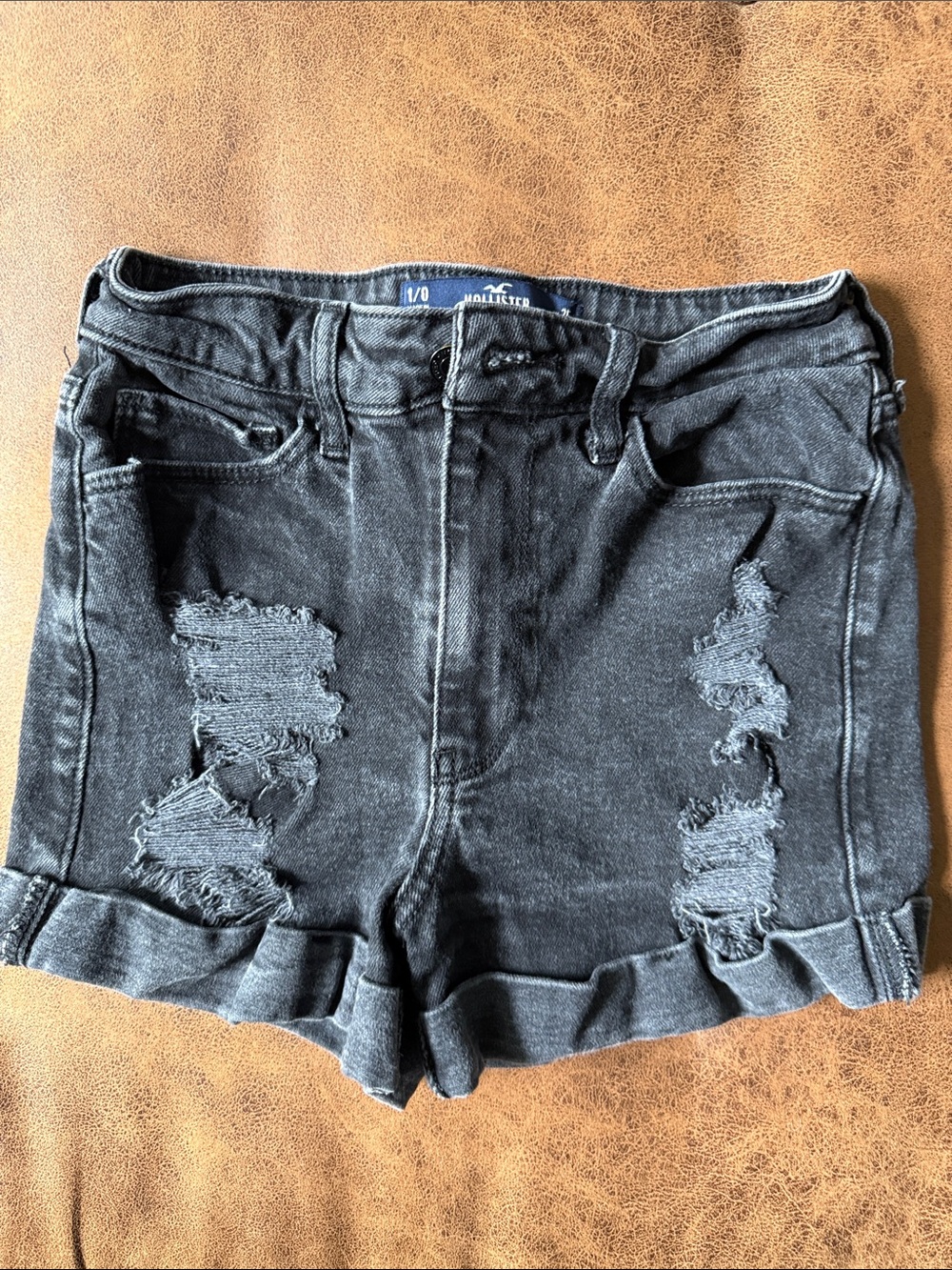 Hollister Washed Black Distressed Ruffle-Hem Denim Shorts